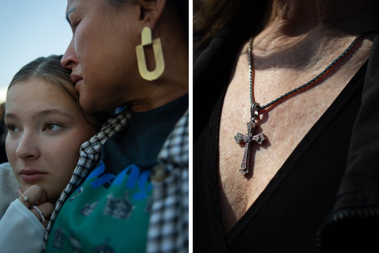 Nina Porter, left, prays with her daughter Genesis while Lou Engle speaks. 
Patty Miller, from Owego, NY, prays during the “A Million Women” rally on Saturday, Oct. 12, 2024. 

