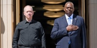 Secretary of Defense Lloyd Austin, right, welcomes Israeli Defense Minister Yoav Gallant to the Pentagon on June 25, 2024. 