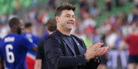 United States head coach Mauricio Pochettino salutes the fans after playing Panama at Q2 Stadium on Saturday in Austin, Texas.