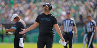 Philadelphia Eagles head coach Nick Sirianni gestures and reacts during a game