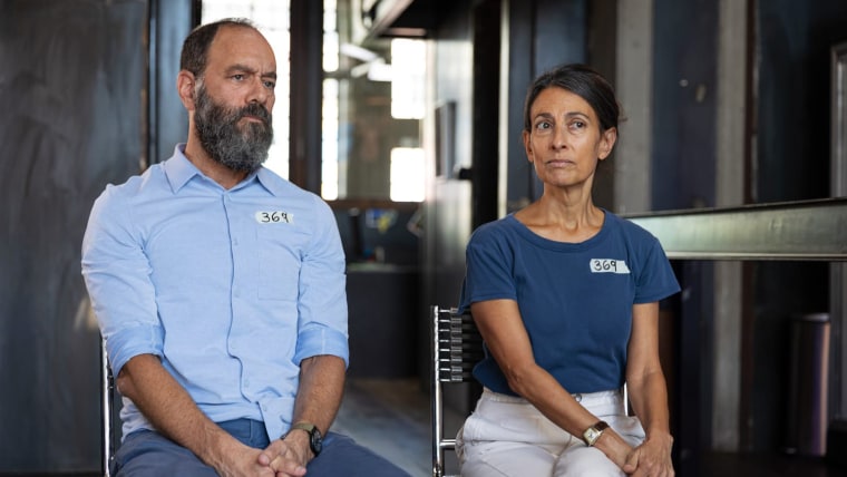 Jon Polin and Rachel Goldberg-Polin speaking to NBC News in Jerusalem on Oct. 9, 2024.