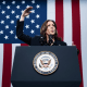 Kamala Harris gestures while speaking